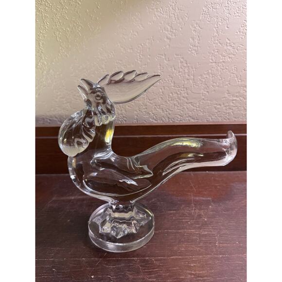 Vintage Clear Pressed Glass Rooster Figurine 8” Tall Round Base Chip on Rim - Picture 2 of 10